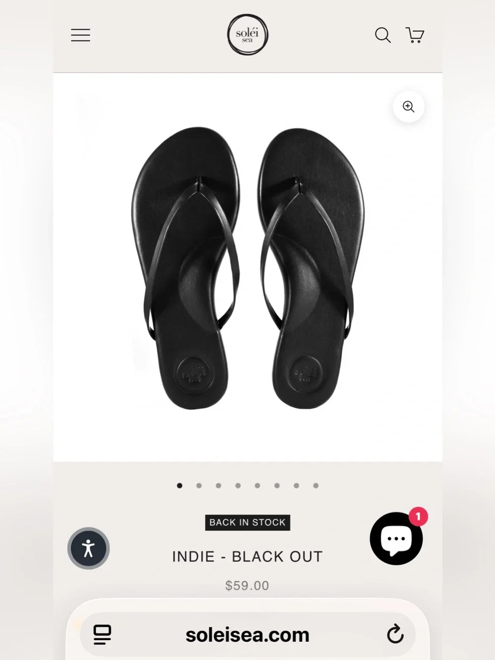 Solei Sea thong sandals black size 8 NWT - Picture 1 of 6
